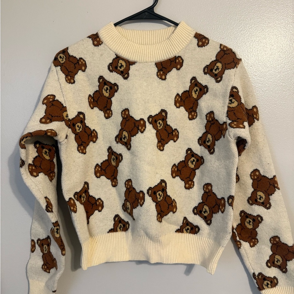 Charming Teddy Bear Sweater - Cream and Brown